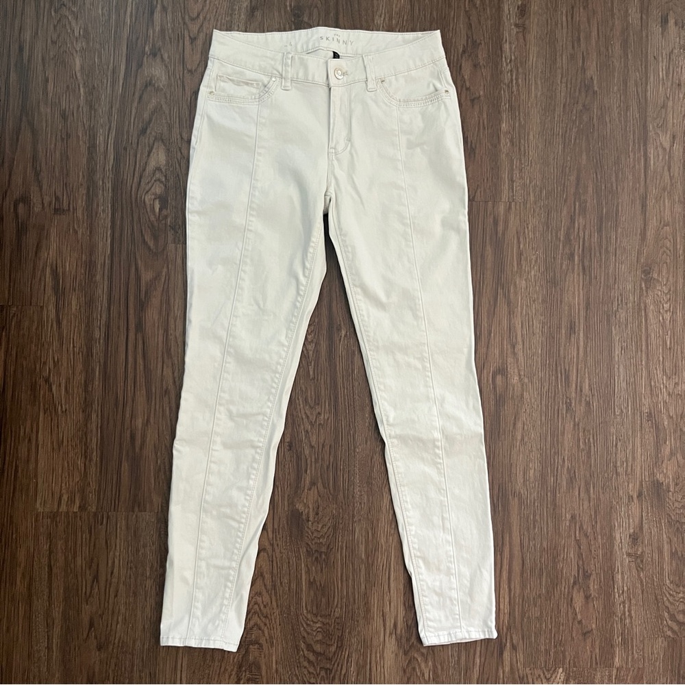 White House Black Market Cream Denim Style Pants w Velour Trim Size 4